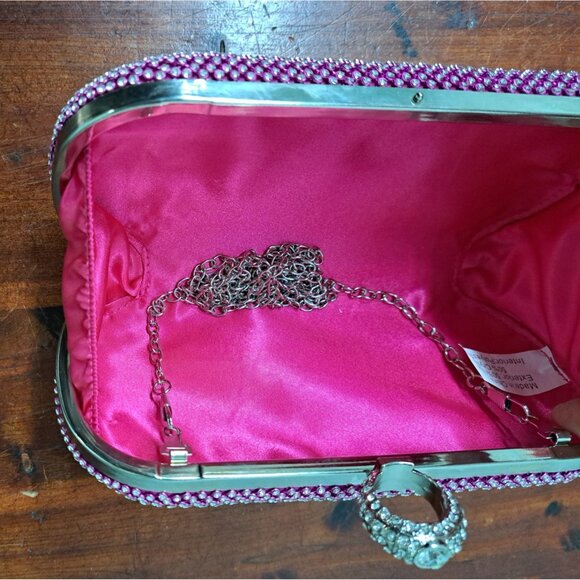 Wom Handbag Crystal Clutch Studded Pink Fuschia Purse Evening Holiday Bag - Picture 2 of 14